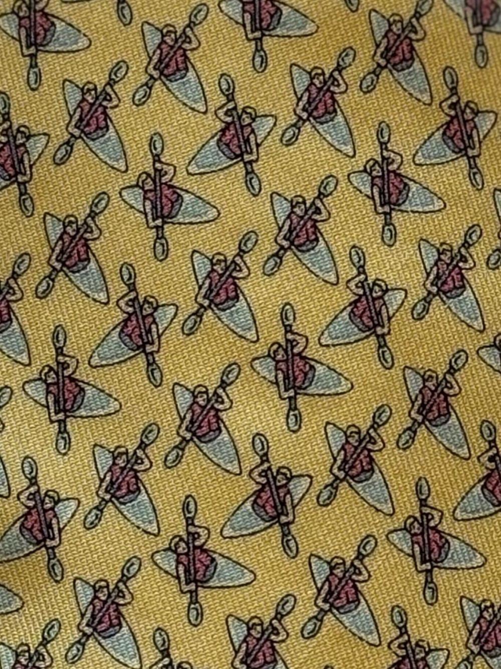 Vineyard Vines Yellow Silk Tie with Kayak Motif